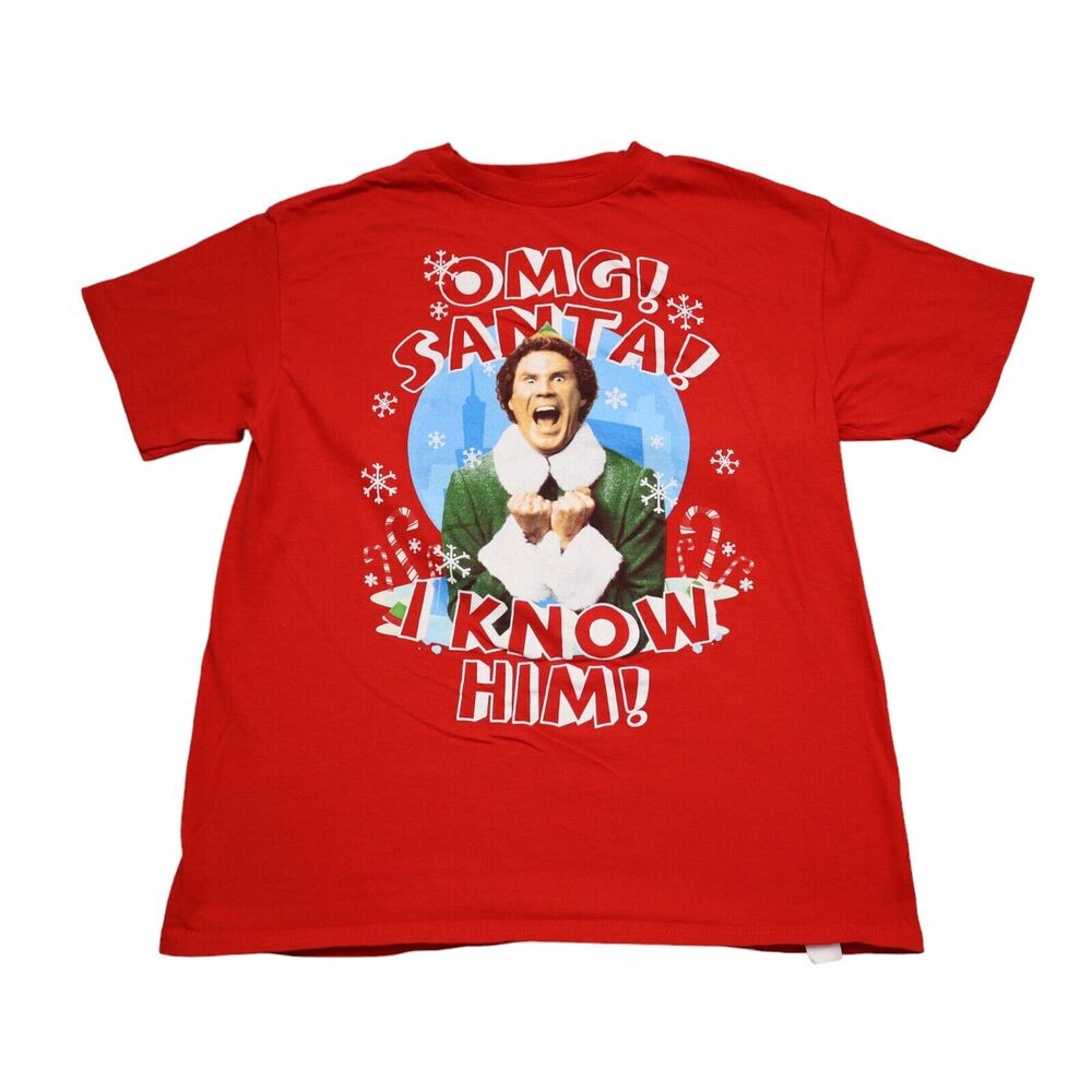 Elf Shirt Boys S Red Short Sleeve Crew Neck Graphic Print Cotton Casual Tee